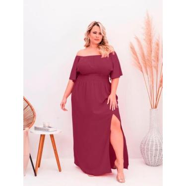 Imagem de Vestido Longo Plus Size Vermelho Com Fenda Babado Manga Godê Natal - s