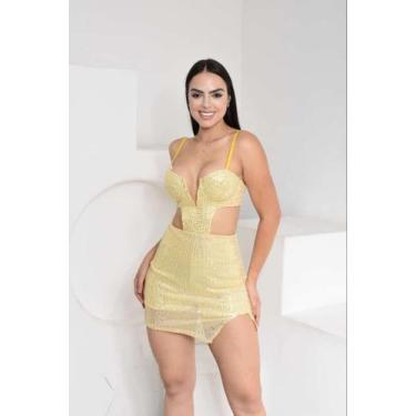 Imagem de Vestido Curto em Paetê Decote V Entalhado Cavado na Cintura - luh may,