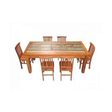 Imagem de Conjunto Mesa de Jantar 2m 6 Cadeiras Mineira Madeira de Demolição Per