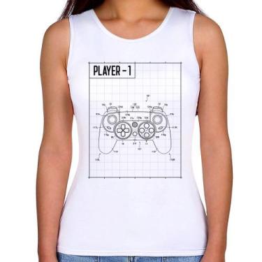 Imagem de Regata Feminina Player 1 Controle Joystick - Foca na Moda, Branco, GG