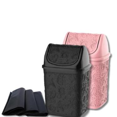 Imagem de Lixeira Cesto Lixo Cozinha Pia Banheiro Floral 4,5L Com Sacos - Uninje