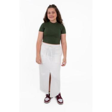 Imagem de Saia Longa Juvenil Feminina com Fenda Frontal Moletinho Off White - Ni