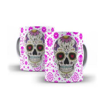 Imagem de Caneca Branca Porcelana Caveira Mexicana + Caixinha - RYLLO