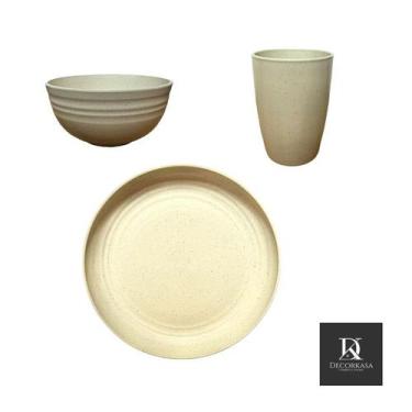Imagem de Kit Alimentação 3 Peças Infantil Conjunto Prato Copo e Tigela Fibra de