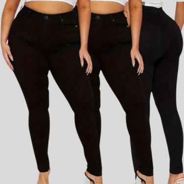 Imagem de KIT 3 Calças Jeans Preta Feminina Plus Size Skinny com Lycra - SK Jean