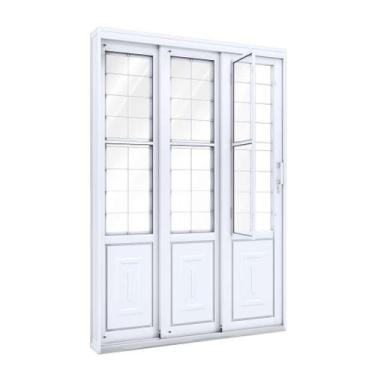 Imagem de Porta de Correr de Aço com Postigo 213 x 150 x 17 cm 3 Folhas Esquerda