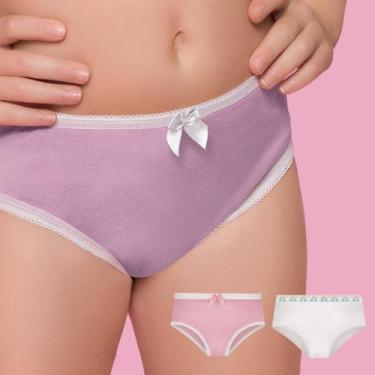 Imagem de Kit 4 Calcinha Infantil Rosa/Lilás/Branco/Verde Selene, EG