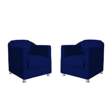 Imagem de Kit 2 Poltronas Decorativa Tilla Sala De Estar Sued Azul Escuro - Kimi