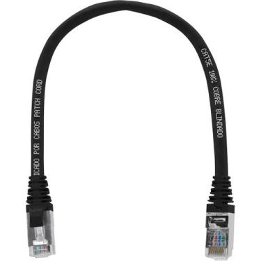 Imagem de Cabo de Rede Patch Cord Cat5e 100% Cobre Blindado Preto 25 centímetros