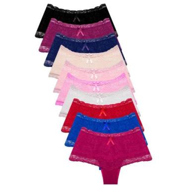 Imagem de Kit 10 Calcinhas Cós Alto Renda Cinta Modeladora Rendada Algodão - All