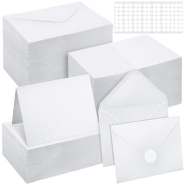 Imagem de Yeaqee Pacote com 200 cartões em branco com envelopes e adesivos cartões de agradecimento envelopes autoadesivos cartões de felicitações em branco pequenos envelopes para crianças conjunto de papelaria fabricação de cartões (branco)