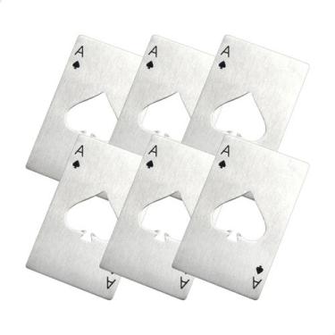 Imagem de Kit 6 Abridor De Garrafa Cerveja Carta Baralho As Espadas Aço Inox Met