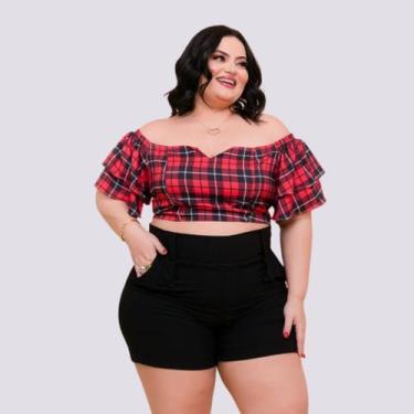 Imagem de Conjunto Feminino Plus Size Cropped Ciganinha e Short 0270 - Bellucy M