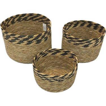 Imagem de Kit 3 Cestos em Palha Organizadores Decorativos Multitamanhos