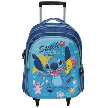 Imagem de Mochila Infantil Masculina Rodinha Stitch Tam G Cor Azul - Plike