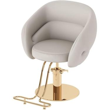 Imagem de Cadeira de barbeiro 360° giratória para salão de cabeleireiro bomba hidráulica couro PU cadeira de salão de barbeiro com chassi de pedal, móveis de salão, dourado, B