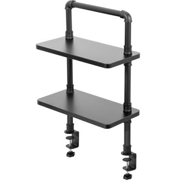 Imagem de VIVO Prateleira de mesa de 2 camadas com tubo industrial premium de 40,6 cm, organizador de extensão de mesa resistente, prateleira de exibição de mesa moderna, prateleiras pretas, DESK-SHELF16-2B