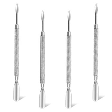 Imagem de XINMEIWEN 4 peças Empurrador de cutícula de unha de aço inoxidável Esmalte de cutícula dupla face raspador de cutícula removedor de cutícula para unhas e unhas dos pés