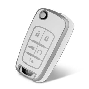 Imagem de WORCAS Capa prata com 5 botões premium TPU macio para chaveiro compatível com Chevrolet Buick Camaro Cruze Equinox Malibu Impala Spark Sonic GMC (prata-branco)