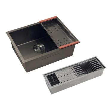 Imagem de Pingoo.casa, Cuba Terena 58x45cm e Calha Waiana 60x19cm Aço Inox 304 - Preto