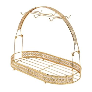 Imagem de Suporte de Caneca de Ferro Premium Com 6 Ganchos, Organizador de Prato de Copo de Grande Capacidade, Cesta de Metal Inferior, Escorredor de Caneca para Cozinha (Ouro)