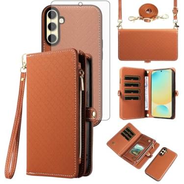 Imagem de Asuwish Capa de celular para Samsung Galaxy S24 FE 5G carteira com zíper destacável com protetor de tela de vidro temperado alça transversal alça flip porta-cartão S 24 EF S24FE 24S mulheres meninas