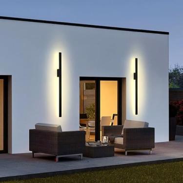 Imagem de Luminária de parede LED para jardim 40W exterior IP65 à prova d'água luzes de parede de segurança de alumínio preto acrílico arandela de parede externa para quintal varanda escadas decorativas (60 cm,