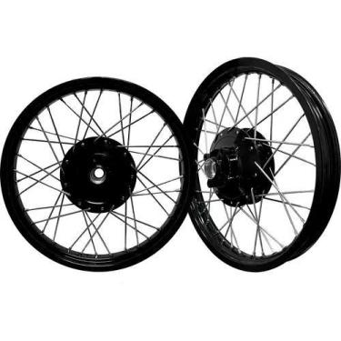 Imagem de Par Roda Aro e Cubo Preto Raio 4mm Cg Fan 125 09/23 Tambor - Pro Tork 