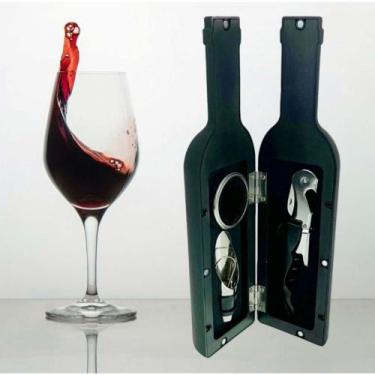 Imagem de Kit Acessório Abridor de Vinho com Estojo Garrafa 3 Peças Saca Rolhas 