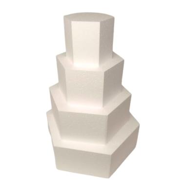Imagem de Oasis Supply Conjunto de bolos falsos, bolos falsos para casamentos, artesanato e exibições - Formato de hexágono - Conjunto de 4 peças x 10 cm de altura