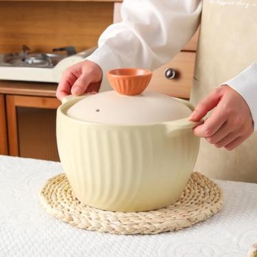 Imagem de Caçarola de cerâmica antiaderente, panela de barro, panelas de barro com tampa, panela para ensopado, sopa, vapor, forno seguro - resistente ao calor