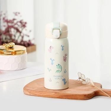 Imagem de Garrafa Térmica Infantil Rainbow Arco Íris Dinossauro Colorida 350ml (Creme)