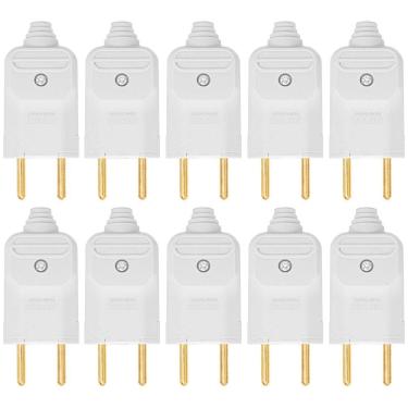 Imagem de 10 Tomada Plug Macho Prensa Cabo 2 Pinos Finos 10A Branco