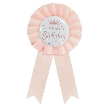 Imagem de Fita It's My Birthday Ribbon, fita de aniversário da rainha, tecido de cetim, alfinete de crachá de placa de flandres de feliz aniversário para mulheres, homens, meninas, meninos, broche de roseta de prêmio, decorações de festa, Acrílico, Sem pedras preciosas