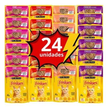 Imagem de Combo 24 Sachês 85g Ração Para Gatos Friskies 4 Sabores