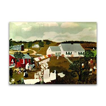 Imagem de Pinturas a óleo Grandma Moses Anna Mary Robertson. Reprodução impressa em tela. Arte famosa (dia de lavagem), pôster e impressões de paisagem. Imagens de arte de parede em tela 30 x 45 cm sem moldura