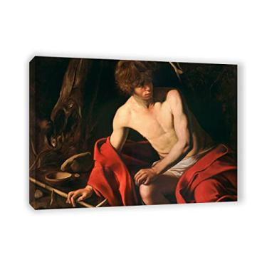 Imagem de Arte de parede em tela clássica emoldurada - Michelangelo Merisi Caravaggio - reprodução de pinturas a óleo famosas - pôster de João Batista - Imagens de arte em tela para decoração de casa 30 x 42 cm