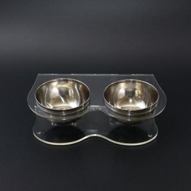 Imagem de Comedouro Duplo para Pets em Acrílico Incolor Com Tigela em Inox- Idea