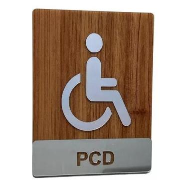 Imagem de Placa Sinalização Banheiro Pcd Acrílico Premium Wood C Prata - loja di