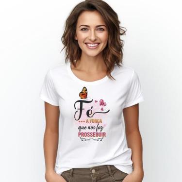 Imagem de Camiseta Feminina T-shirt 100% Algodão Estampas Religiosas Moda Cristã