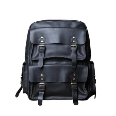 Imagem de Mochila de couro retrô para homens, mochila masculina de couro genuíno de grande capacidade, bolsa de viagem para homens(Black)