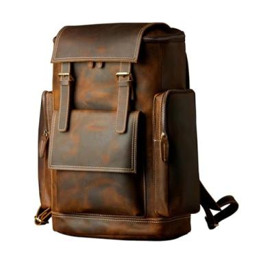 Imagem de Mochila de couro genuíno vintage para homens, bolsa de ombro artesanal, bolsa de viagem de grande capacidade, bolsa retrô para laptop(Brown)