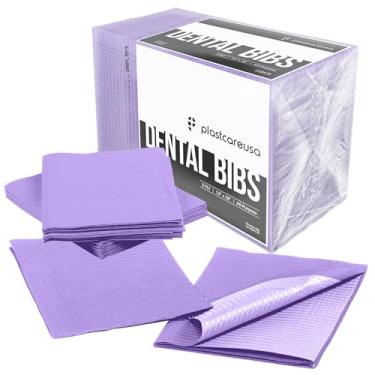 Imagem de Babadores descartáveis para adultos, babadores dentários para mulheres e para homens, piercing de tatuagem à prova d'água para pacientes, com medida de 33 x 45 cm - pacote com 50, Roxa
