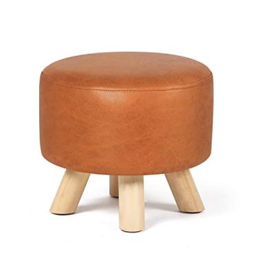 Imagem de Asense Banqueta pequena redonda para descanso de pés em tecido acolchoado com pernas de madeira antiderrapantes (laranja escuro, tecido)