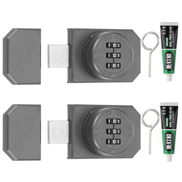 Imagem de PATIKIL Trava de armário com combinação adesiva, 2 peças, liga de zinco, mecânica, sem chave, cadeado de segurança de armário com senha de 3 dígitos com cola para armário de gaveta de armário, cinza