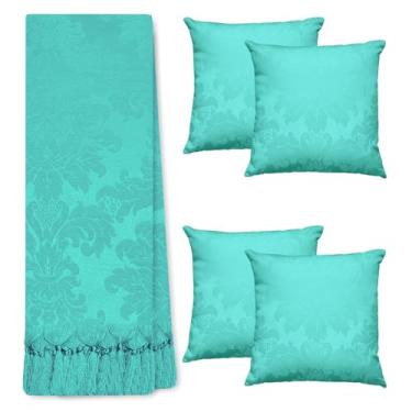 Imagem de Jogo Manta Xale para Sofá Artesanal com Franjas 1,40 x 1,80 com 4 Almofadas Cheias (120 TIFFANY)
