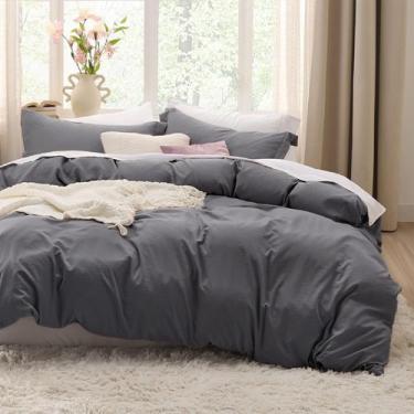 Imagem de Conjunto de capa de edredom Bedsure Dark Grey, tamanho completo, 3 peç