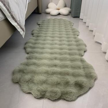 Imagem de Tapete de veludo bolha decoração para casa almofada de sofá de pelúcia macia antiderrapante almofada de cadeira para quarto infantil tapete de cabeceira, verde, 60 x 220 cm (23,6 x 86 pol.)