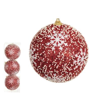 Imagem de Bola decorada natal C/3 pvc (vermelho) 10cm (florarte)
