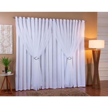 Imagem de Cortina De Voil Com Forro Blackout Tecido 6,00X2,30 Sala E Quarto Branco